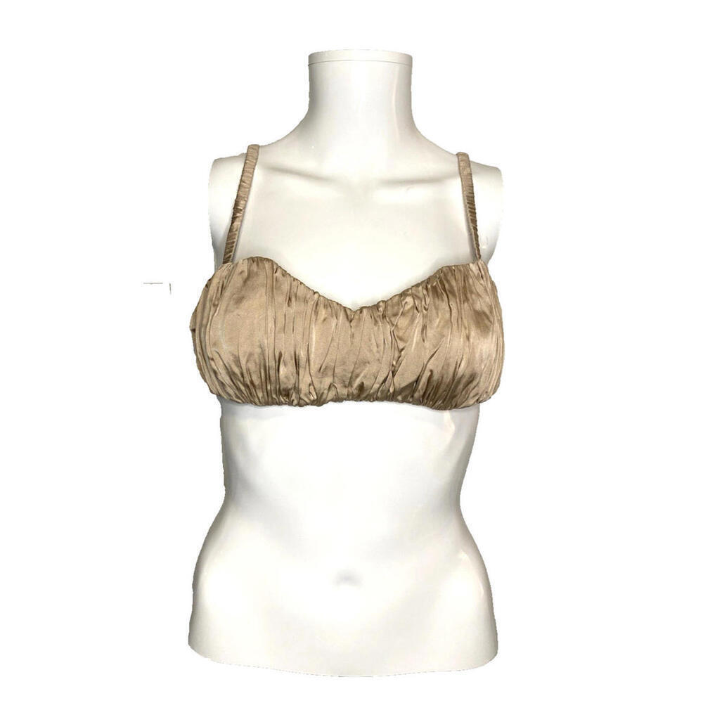 Kiki de Montparnasse Silk Ruched Taupe Bra Top M Medium B/C cup
